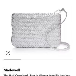 Madewell Puff Crossbody Woven Metallic leather silver color